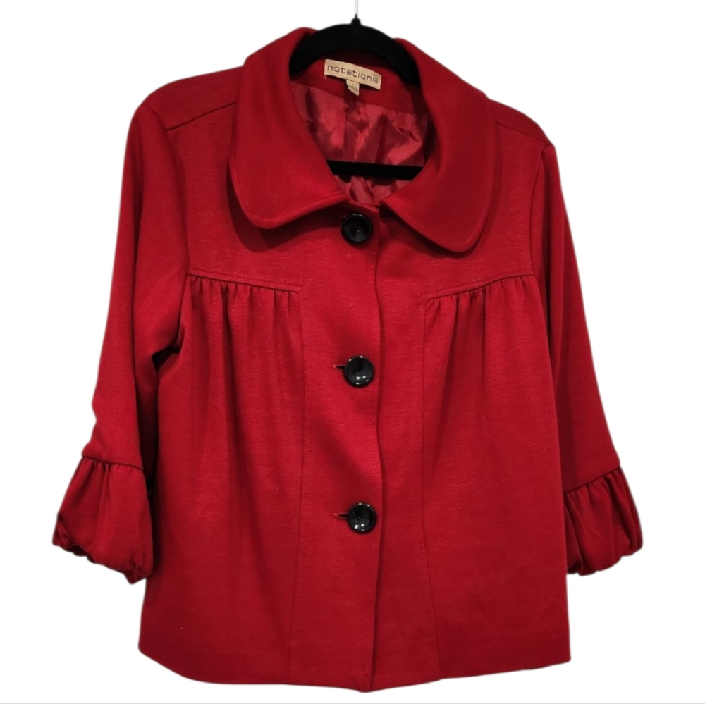 NWT Notations Cropped Red Jacket w/ Bell Sleeves & Buttons Size Large